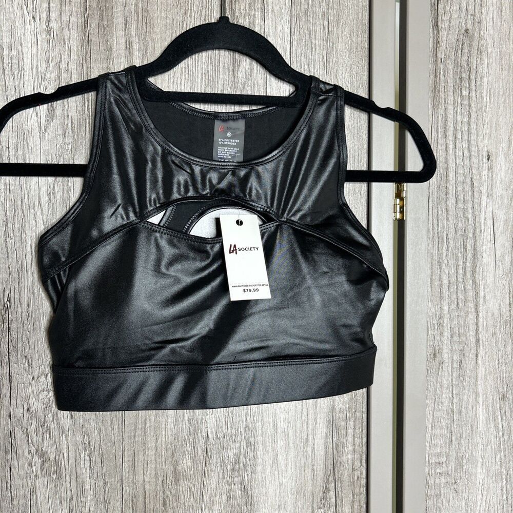 LA Society Faux Leather Black Bra Top Women's Size Medium Pullover